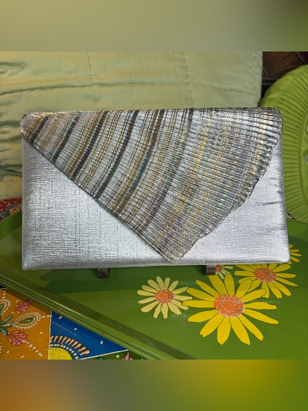 70s Silver Pleated Clutch